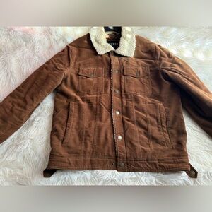Guess Men's Brown Jacket with Shearling Collar